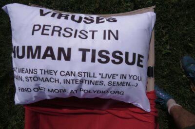 Viruses pesist in human tissue that means they can still live in your brain, stomach, intestines, semen